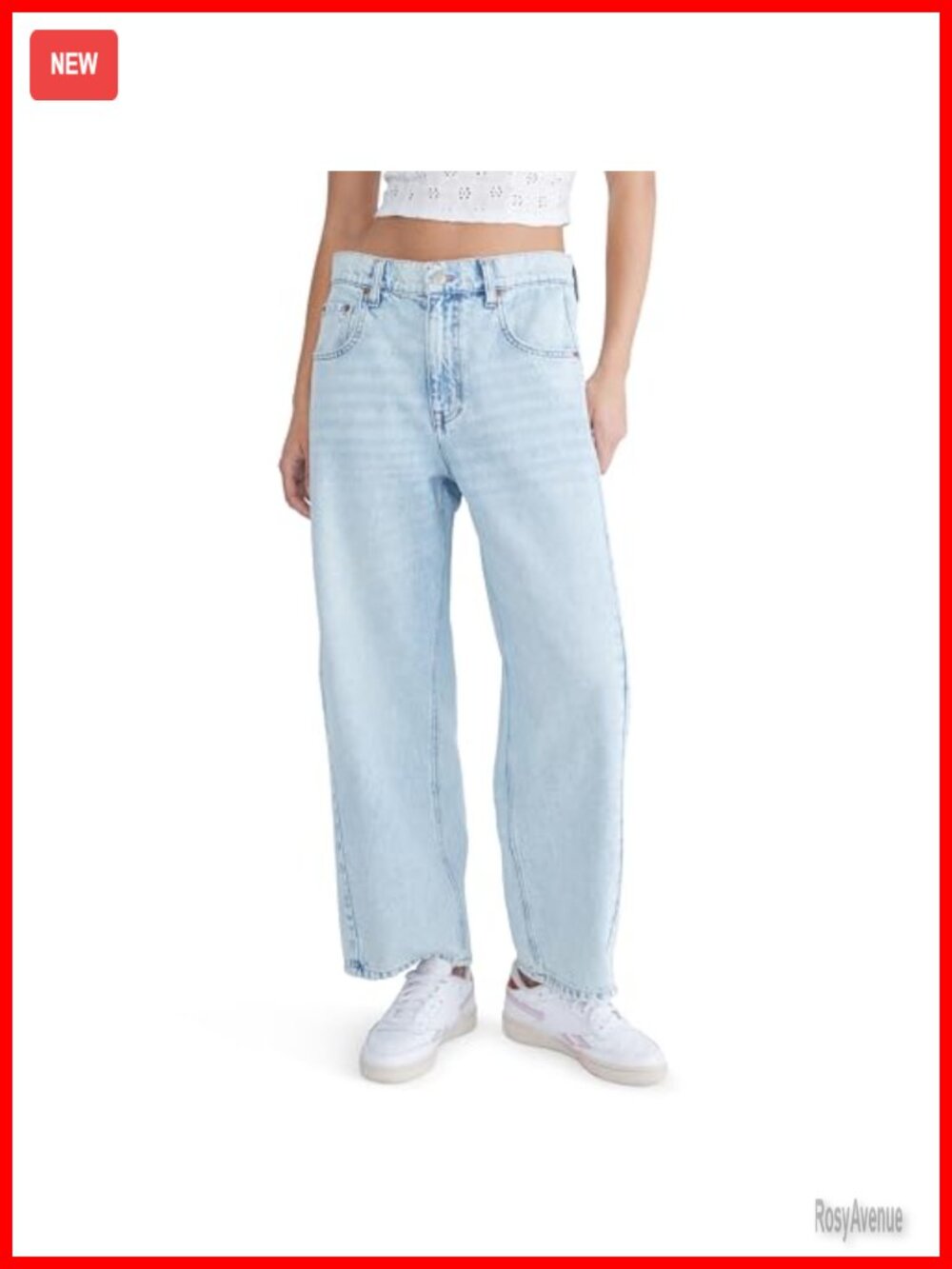 Mid Rise Barrel Leg Cropped Jeans Recycled Cotton Rigid Denim